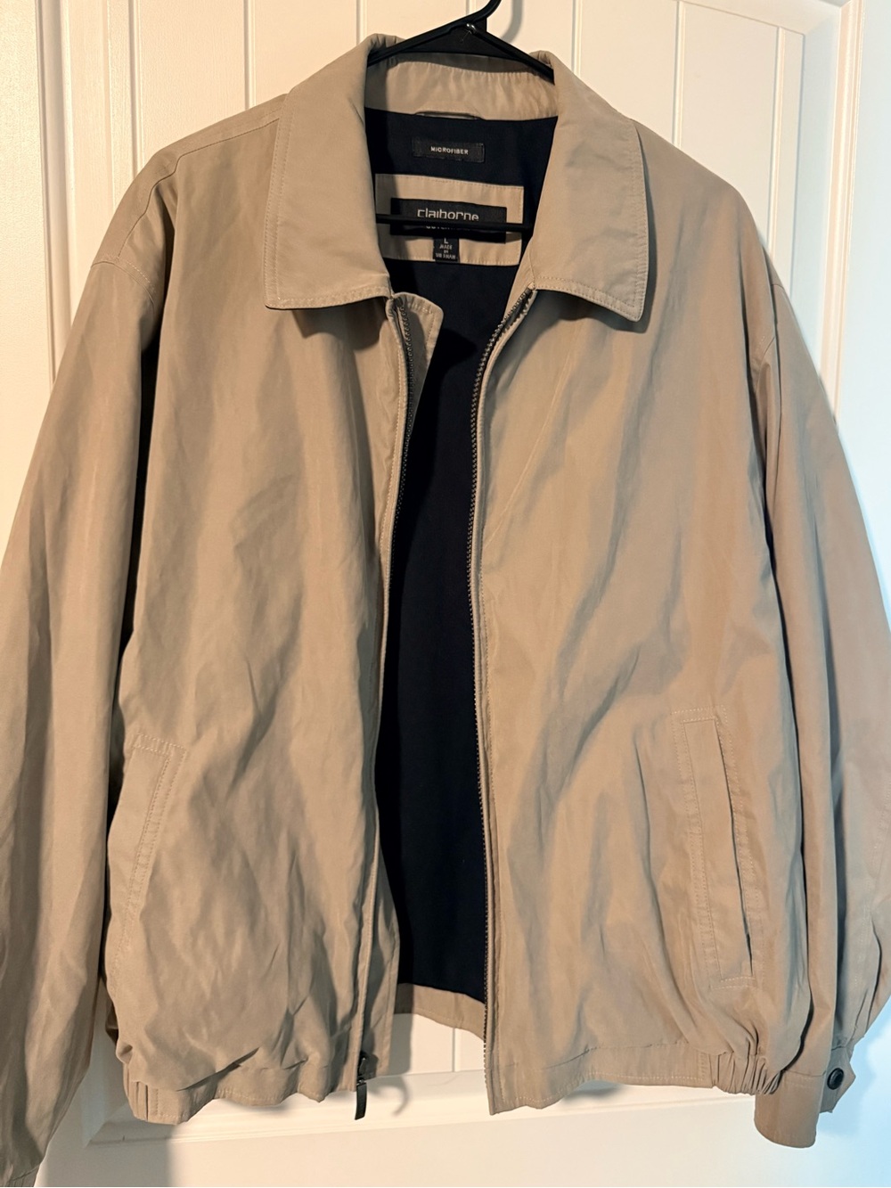Claiborne Men's Lightweight Sz L Full Zip Jacket in Beige Preppy outerwear